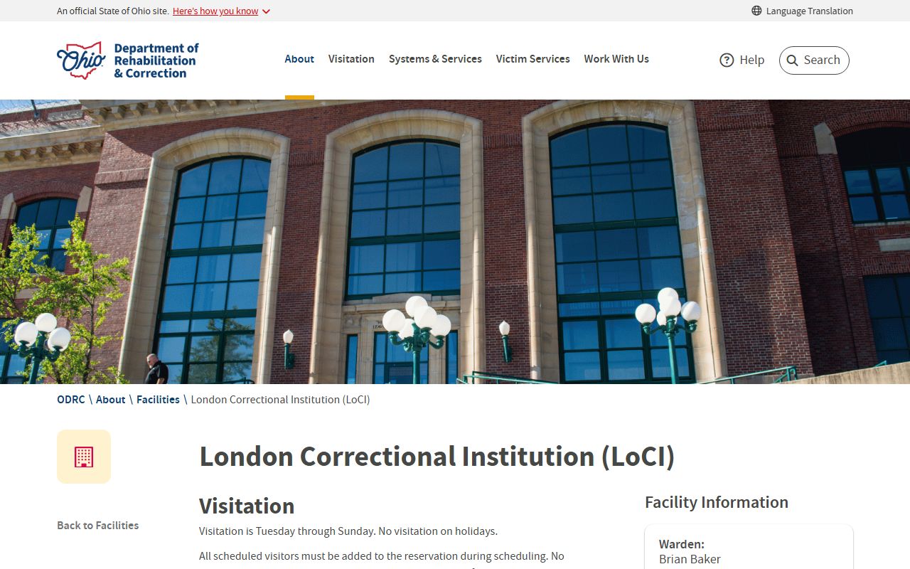 London Correctional Institution ODRC facility page for Madison County prison records
