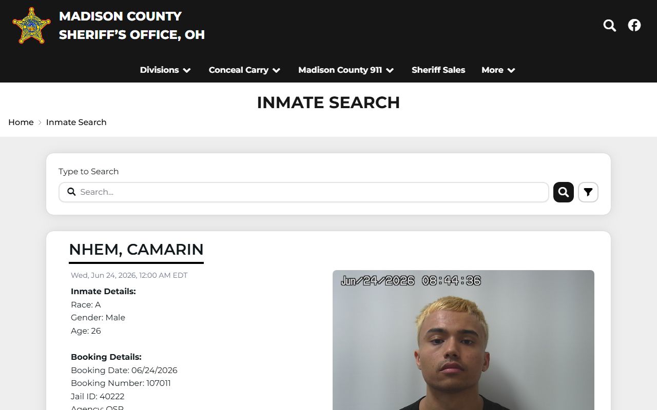 Madison County inmate roster search with booking photos