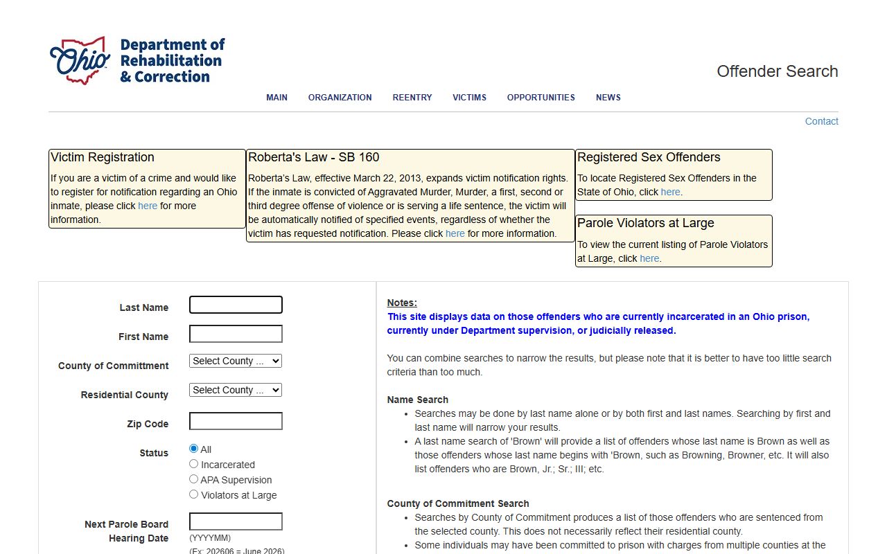 ODRC Offender Search form for Madison Correctional Institution inmate lookup
