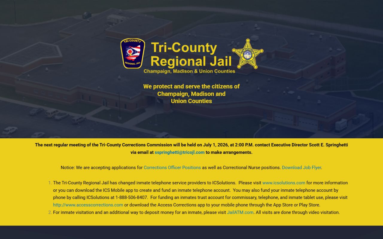 Tri-County Regional Jail homepage for Madison County visitation and inmate services